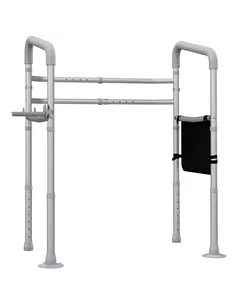 HOMCOM Free Standing Toilet Frame, Height and Width Adjustable Toilet Safety Frame with Arms, 2 Additional Suction Cups, Storage