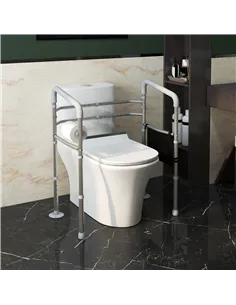 HOMCOM Free Standing Toilet Frame, Height and Width Adjustable Toilet Safety Frame with Arms, 2 Additional Suction Cups, Storage 2