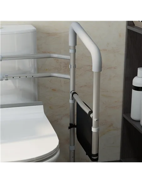 HOMCOM Free Standing Toilet Frame, Height and Width Adjustable Toilet Safety Frame with Arms, 2 Additional Suction Cups, Storage