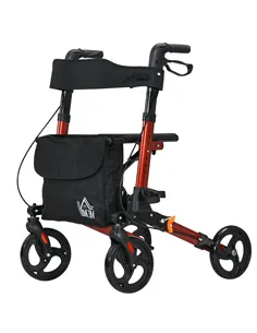 HOMCOM 4 Wheel Rollator with Seat and Back, Folding Mobility Walker with Carry Bag, Adjustable Height, Dual Brakes, Cane Holder,