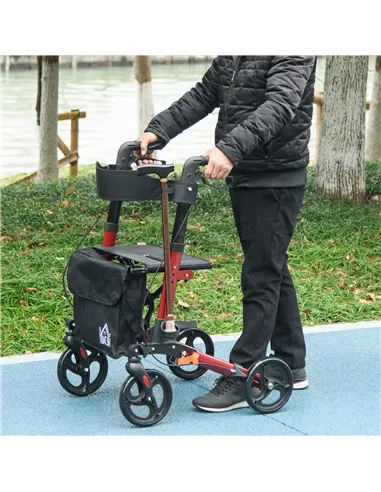 HOMCOM 4 Wheel Rollator with Seat and Back, Folding Mobility Walker with Carry Bag, Adjustable Height, Dual Brakes, Cane Holder,