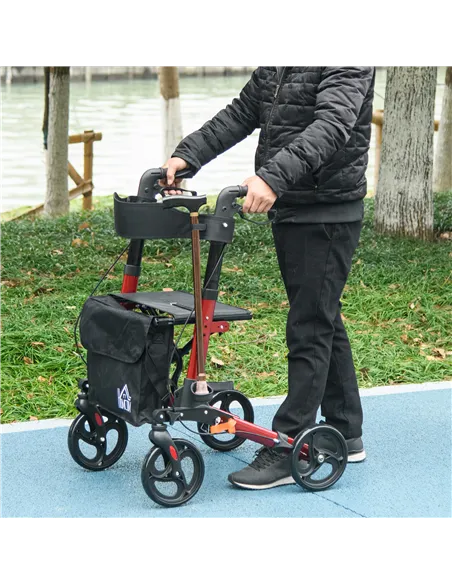 HOMCOM 4 Wheel Rollator with Seat and Back, Folding Mobility Walker with Carry Bag, Adjustable Height, Dual Brakes, Cane Holder,