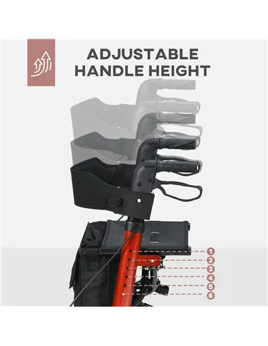 HOMCOM 4 Wheel Rollator with Seat and Back, Folding Mobility Walker with Carry Bag, Adjustable Height, Dual Brakes, Cane Holder,