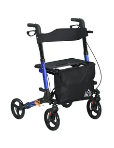 HOMCOM 4 Wheel Rollator with Seat and Back, Folding Mobility Walker with Carry Bag, Adjustable Height, Dual Brakes, Cane Holder,