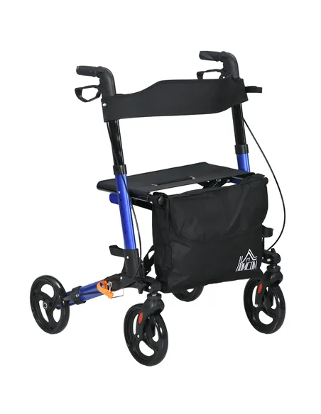 HOMCOM 4 Wheel Rollator with Seat and Back, Folding Mobility Walker with Carry Bag, Adjustable Height, Dual Brakes, Cane Holder,