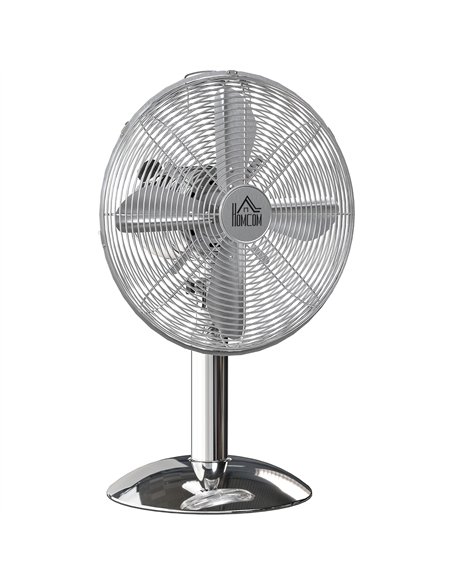 HOMCOM Three-Speed Oscillating Desk Fan - Silver-Tone