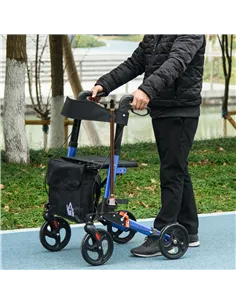 HOMCOM 4 Wheel Rollator with Seat and Back, Folding Mobility Walker with Carry Bag, Adjustable Height, Dual Brakes, Cane Holder, 2