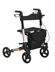 HOMCOM 4 Wheel Rollator with Seat and Back, Folding Mobility Walker with Carry Bag, Adjustable Height, Dual Brakes, Cane Holder,