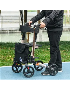 HOMCOM 4 Wheel Rollator with Seat and Back, Folding Mobility Walker with Carry Bag, Adjustable Height, Dual Brakes, Cane Holder, 2