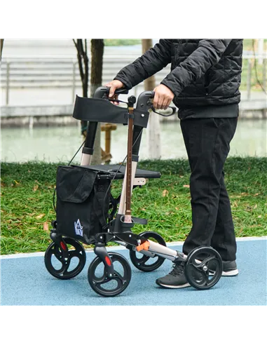 HOMCOM 4 Wheel Rollator with Seat and Back, Folding Mobility Walker with Carry Bag, Adjustable Height, Dual Brakes, Cane Holder,