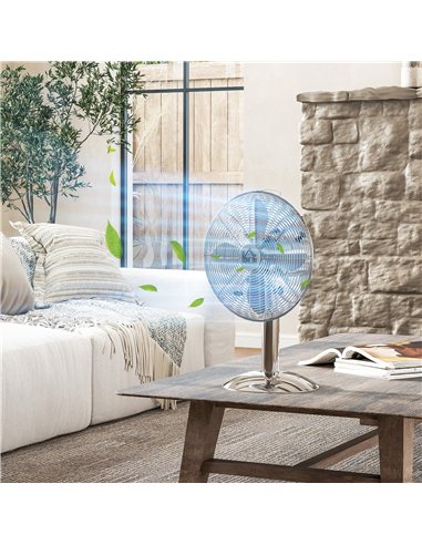 HOMCOM Three-Speed Oscillating Desk Fan - Silver-Tone