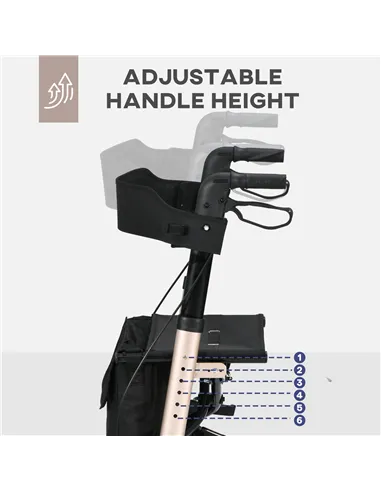 HOMCOM 4 Wheel Rollator with Seat and Back, Folding Mobility Walker with Carry Bag, Adjustable Height, Dual Brakes, Cane Holder,