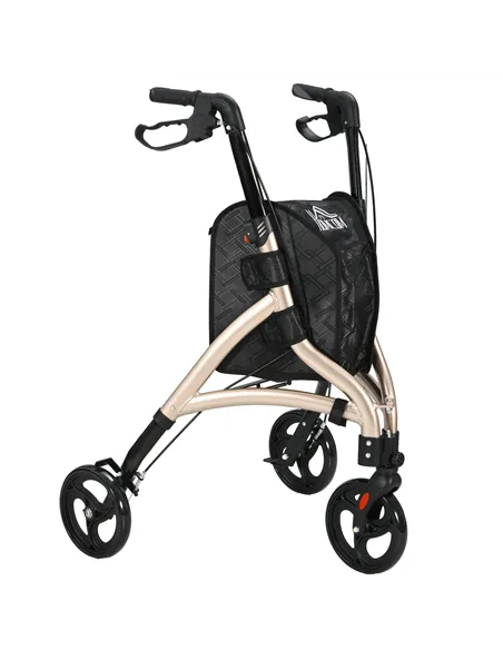 HOMCOM 3 Wheel Rollator, Lightweight Aluminium Tri Walker with Adjustable Handle, Storage Bag and Dual Brakes, Folding Mobility 
