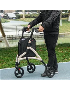 HOMCOM 3 Wheel Rollator, Lightweight Aluminium Tri Walker with Adjustable Handle, Storage Bag and Dual Brakes, Folding Mobility  2
