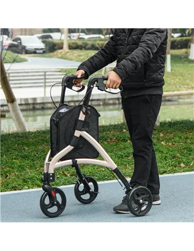 HOMCOM 3 Wheel Rollator, Lightweight Aluminium Tri Walker with Adjustable Handle, Storage Bag and Dual Brakes, Folding Mobility 