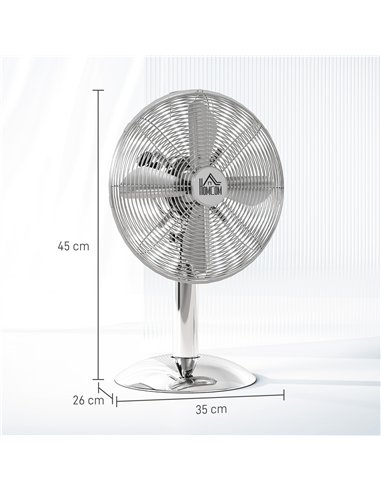 HOMCOM Three-Speed Oscillating Desk Fan - Silver-Tone