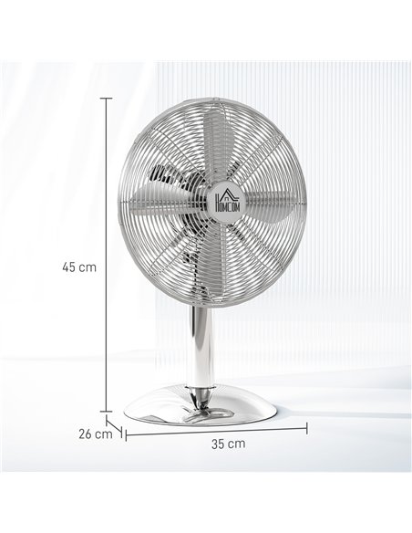 HOMCOM Three-Speed Oscillating Desk Fan - Silver-Tone