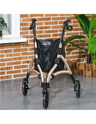 HOMCOM 3 Wheel Rollator, Lightweight Aluminium Tri Walker with Adjustable Handle, Storage Bag and Dual Brakes, Folding Mobility 