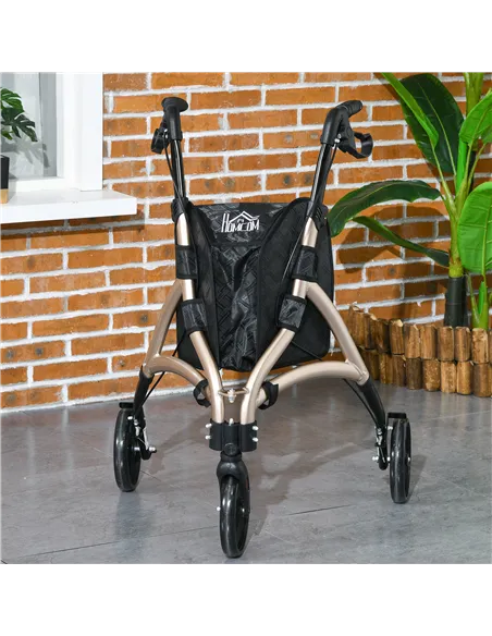 HOMCOM 3 Wheel Rollator, Lightweight Aluminium Tri Walker with Adjustable Handle, Storage Bag and Dual Brakes, Folding Mobility 