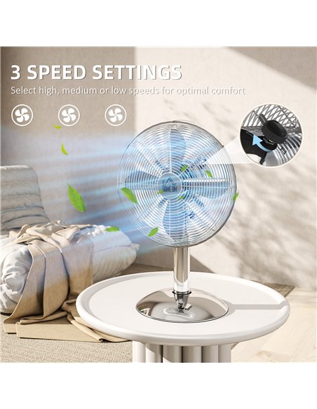 HOMCOM Three-Speed Oscillating Desk Fan - Silver-Tone