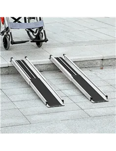 HOMCOM Set of Two 122cm Three-Level Aluminium Wheelchair Ramps 2