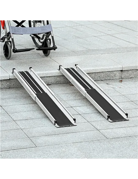 HOMCOM Set of Two 122cm Three-Level Aluminium Wheelchair Ramps