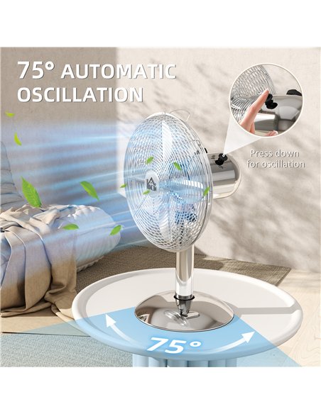 HOMCOM Three-Speed Oscillating Desk Fan - Silver-Tone