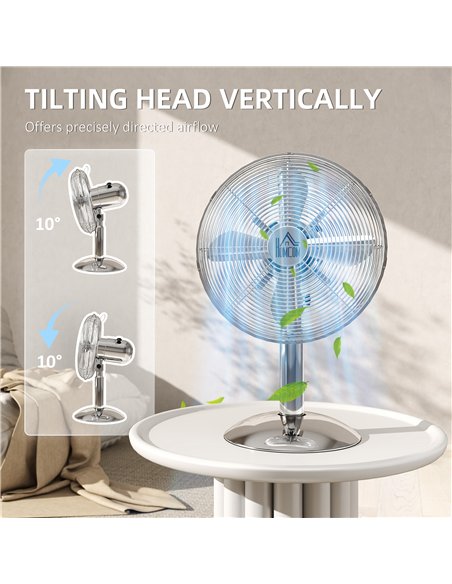HOMCOM Three-Speed Oscillating Desk Fan - Silver-Tone