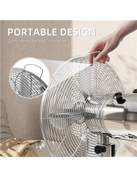 HOMCOM Three-Speed Oscillating Desk Fan - Silver-Tone