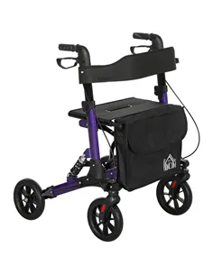HOMCOM Folding Rollator Walker with Seat, Backrest, Lightweight Walking Frame with Storage Bag, Dual Brakes, Adjustable Handle H