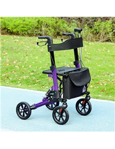 HOMCOM Folding Rollator Walker with Seat, Backrest, Lightweight Walking Frame with Storage Bag, Dual Brakes, Adjustable Handle H 2
