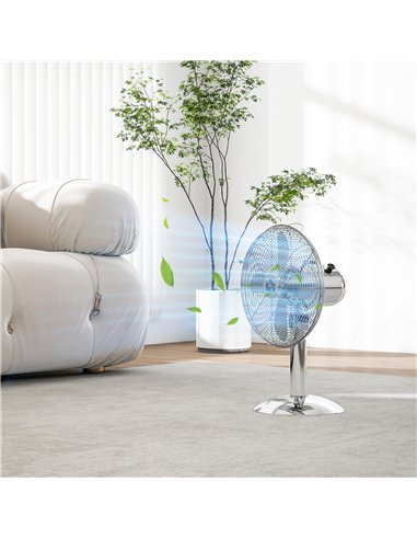 HOMCOM Three-Speed Oscillating Desk Fan - Silver-Tone