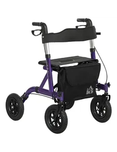 HOMCOM Folding Rollator Walker with Seat, Backrest, Lightweight Walking Frame with Storage Bag, Dual Brakes, All-terrain Wheels,