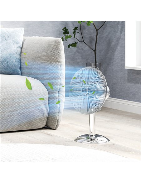 HOMCOM Three-Speed Oscillating Desk Fan - Silver-Tone