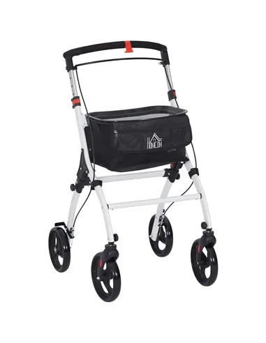 HOMCOM Folding Upright Rollator Walker with Lightweight Walking Frame, Storage Bag, Tray, Dual Brakes, Adjustable Handle Height,