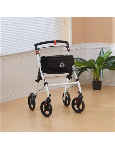 HOMCOM Folding Upright Rollator Walker with Lightweight Walking Frame, Storage Bag, Tray, Dual Brakes, Adjustable Handle Height,