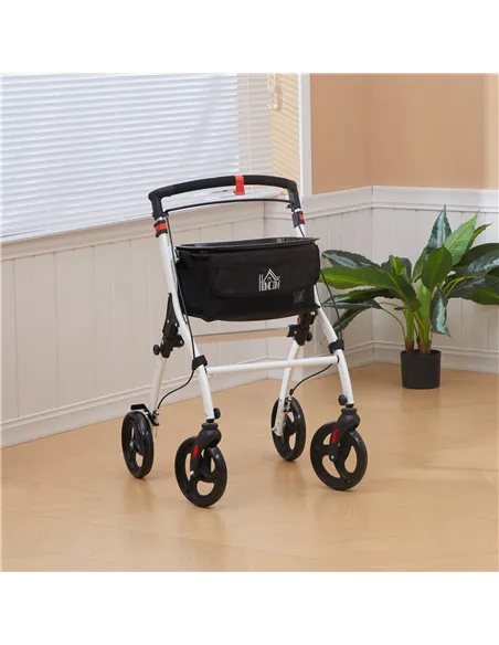 HOMCOM Folding Upright Rollator Walker with Lightweight Walking Frame, Storage Bag, Tray, Dual Brakes, Adjustable Handle Height,