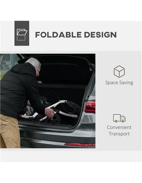 HOMCOM Folding Upright Rollator Walker with Lightweight Walking Frame, Storage Bag, Tray, Dual Brakes, Adjustable Handle Height,