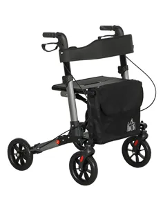 HOMCOM 4 Wheel Rollator with Seat and Back, Folding Mobility Walker with Carry Bag, Adjustable Height, Dual Brakes, Cane Holder,