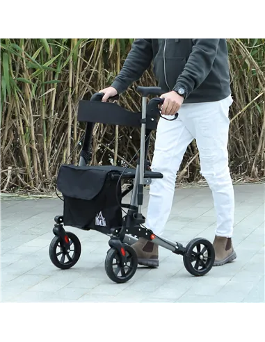HOMCOM 4 Wheel Rollator with Seat and Back, Folding Mobility Walker with Carry Bag, Adjustable Height, Dual Brakes, Cane Holder,