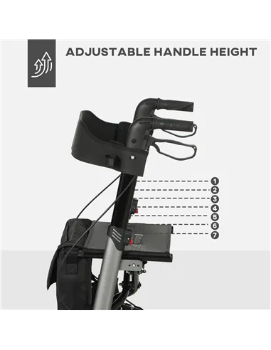 HOMCOM 4 Wheel Rollator with Seat and Back, Folding Mobility Walker with Carry Bag, Adjustable Height, Dual Brakes, Cane Holder,