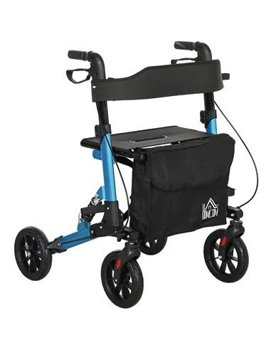 HOMCOM Folding Rollator Walker with Seat, Backrest, Lightweight Walking Frame with Storage Bag, Dual Brakes, Adjustable Handle H