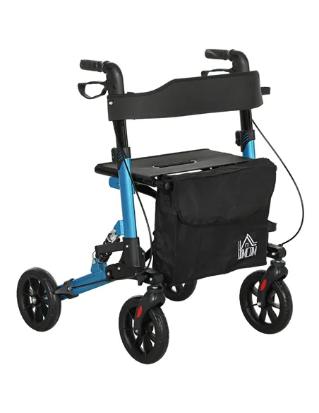 HOMCOM Folding Rollator Walker with Seat, Backrest, Lightweight Walking Frame with Storage Bag, Dual Brakes, Adjustable Handle H