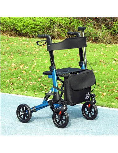 HOMCOM Folding Rollator Walker with Seat, Backrest, Lightweight Walking Frame with Storage Bag, Dual Brakes, Adjustable Handle H
