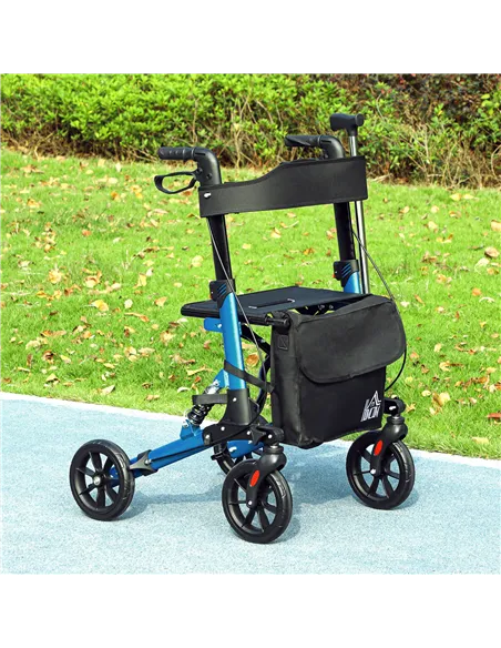 HOMCOM Folding Rollator Walker with Seat, Backrest, Lightweight Walking Frame with Storage Bag, Dual Brakes, Adjustable Handle H