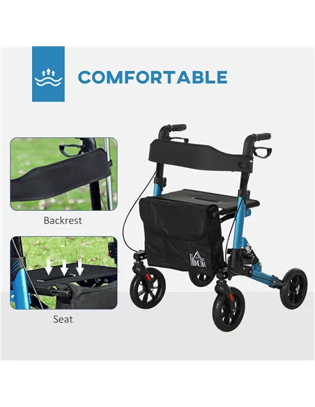 HOMCOM Folding Rollator Walker with Seat, Backrest, Lightweight Walking Frame with Storage Bag, Dual Brakes, Adjustable Handle H