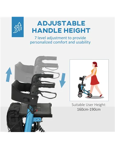 HOMCOM Folding Rollator Walker with Seat, Backrest, Lightweight Walking Frame with Storage Bag, Dual Brakes, Adjustable Handle H