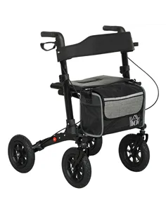 HOMCOM Folding Rollator Walker with Padded Seat, Backrest, Lightweight Walking Frame with Storage Bag, Dual Brakes, All-terrain 