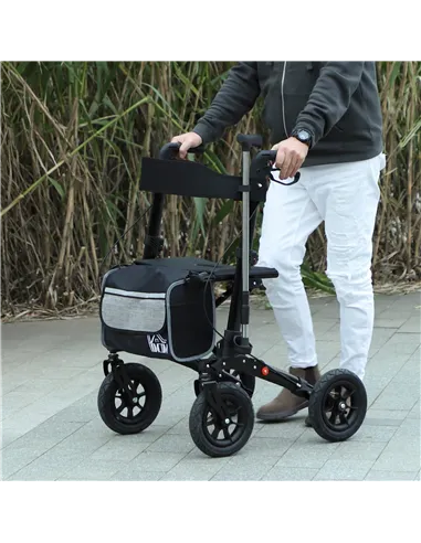 HOMCOM Folding Rollator Walker with Padded Seat, Backrest, Lightweight Walking Frame with Storage Bag, Dual Brakes, All-terrain 