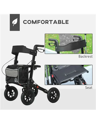 HOMCOM Folding Rollator Walker with Padded Seat, Backrest, Lightweight Walking Frame with Storage Bag, Dual Brakes, All-terrain 